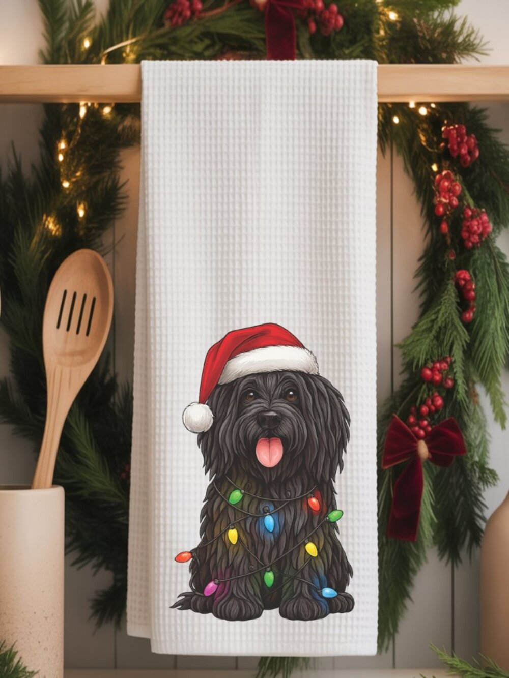 Puli Christmas Lights Decorative Kitchen Tea Towel